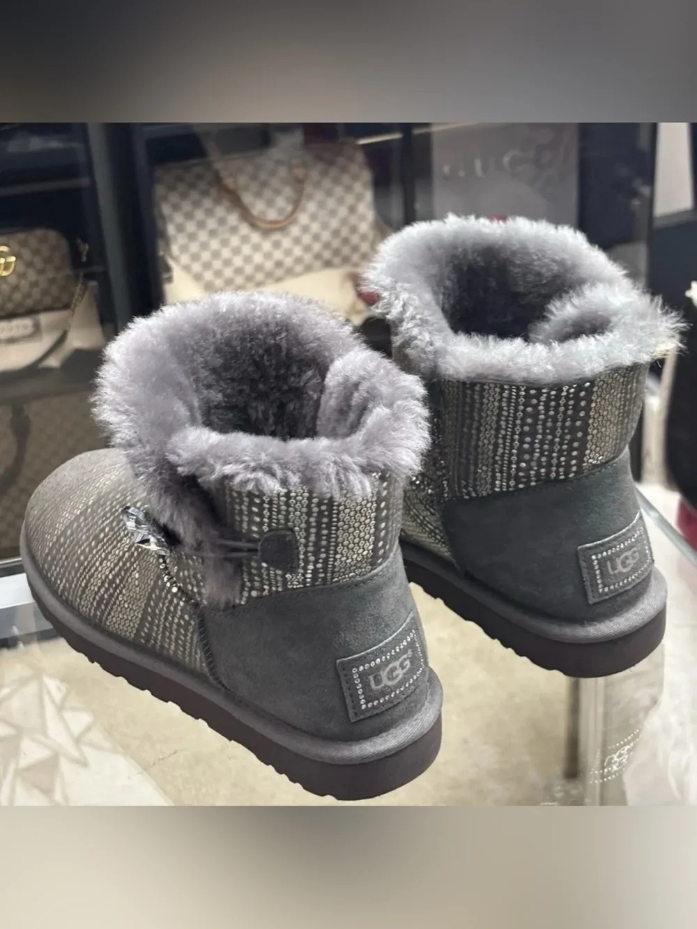 UGG Women’s  Bailey Button Bling Taupe Grey Boots. Size 11.